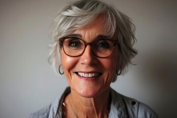 Portrait of a smiling senior woman with eyeglasses looking at camera