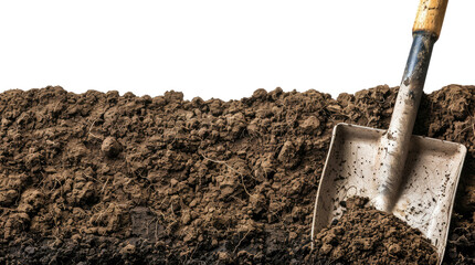 Shovel in the ground isolated on transparent background
