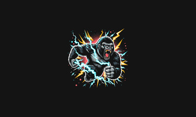 gorilla angry attack with background lightning vector artwork