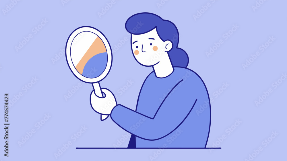 Aufkleber a line art drawing of a person holding a mirror up to themselves encouraging selfreflection and intr