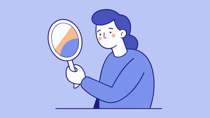 A line art drawing of a person holding a mirror up to themselves encouraging selfreflection and introspection towards being more empathetic and