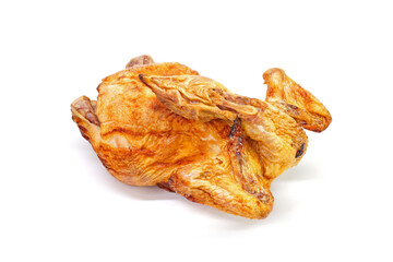 Roasted whole chicken isolated on white background. Roasted whole chicken for all Chinese festival, Chinese new year, Tombs sweeping days, Mid autumn or lunar moon festival