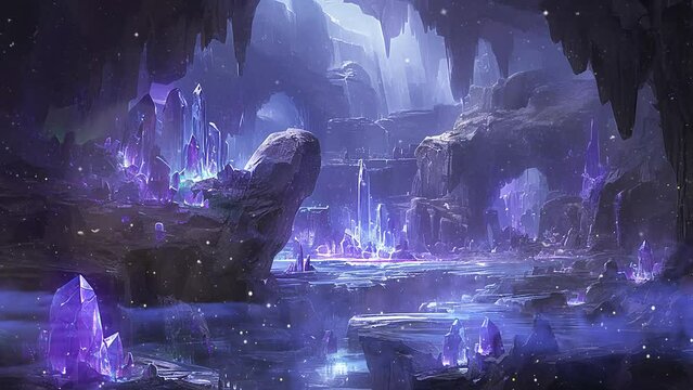 glowing cavern hidden deep within the earth. mysterious landscape background. seamless looping overlay 4k virtual video animation background