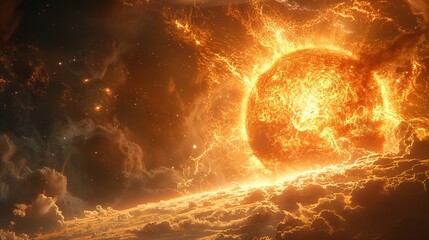 A view of a supernova explosion with its bright light and shockwave visible. Supernova destroying planet, illustration.