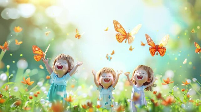 Children's Catching Butterfly Concept for Children's Day 4K Video