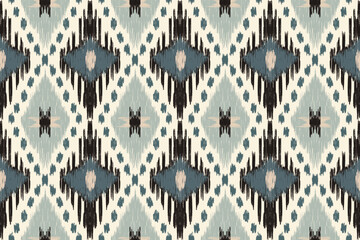 Geometric ethnic ikat seamless pattern traditional design for background, carpet, wallpaper, clothing, wrapping, fabric, vector illustration, embroidery style