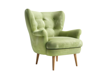 modern pale green mid century cosy lounge wingback armchair isolated on transparent