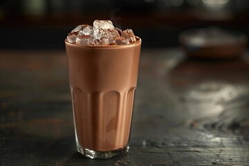 A refreshing cocoa drink chilled and served with ice for summer