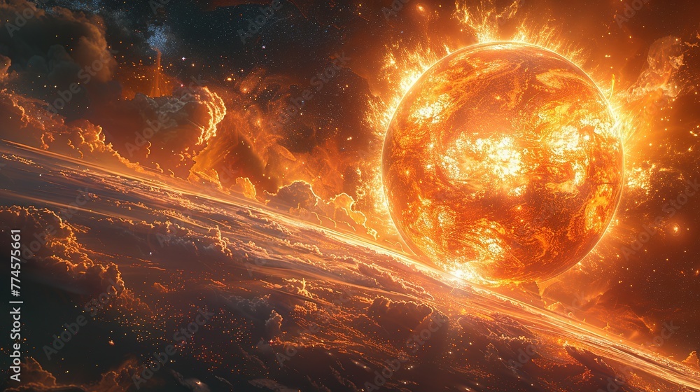 Poster a view of a supernova explosion with its bright light and shockwave visible. supernova destroying pl
