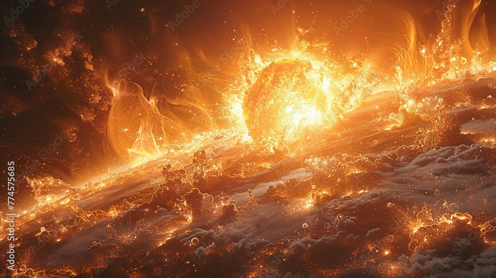 Poster a view of a supernova explosion with its bright light and shockwave visible. supernova destroying pl