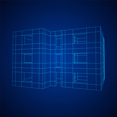 Architecture building. Modern house plan. Wireframe low poly mesh vector illustration.