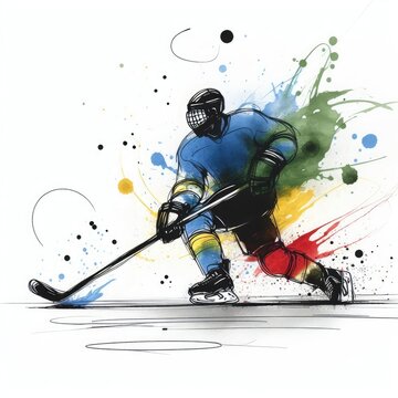 hockey player in watercolor paint illustration with Generative AI.