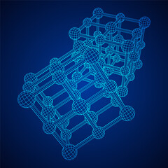 Crystal lattice molecule grid. Sodium chloride rock salt. Wireframe low poly mesh vector illustration.