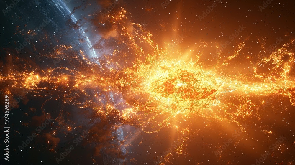 Poster a view of a supernova explosion with its bright light and shockwave visible. supernova destroying pl