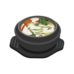 Vector Illustration Logo Dongchimi Korean Radish Water Kimchi on a ttukbaegi