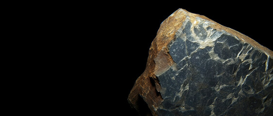 halotrichit is rare precious natural stone on black background. AI generated. Header banner mockup with space.