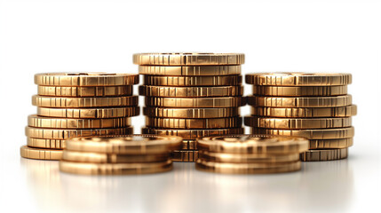 Stack of golden coins isolated on white background
