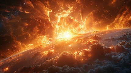 A view of a supernova explosion with its bright light and shockwave visible. Supernova destroying planet, illustration. - obrazy, fototapety, plakaty