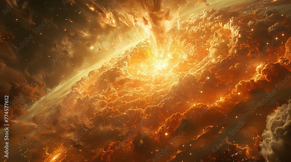 Poster a view of a supernova explosion with its bright light and shockwave visible. supernova destroying pl