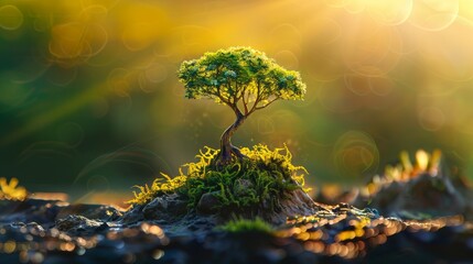 The concept of growth and success with a flourishing tree, symbolizing progress, abundance and prosperity - obrazy, fototapety, plakaty