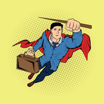 Teacher Super Hero Comic Pop Art Vector Stock Illustration