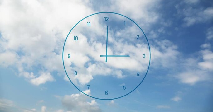Loop blue sky with time clock animation.