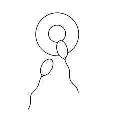 A drawing of a balloon with two balloons attached to it. The balloons are tied to a string and are floating in the air. The drawing is simple and clean, with no other details or colors