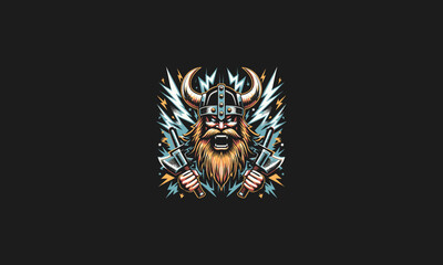 viking angry with background lightning vector artwork design