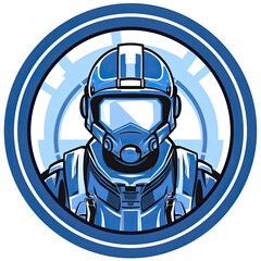 A logo of a soldier wearing a blue helmet - obrazy, fototapety, plakaty