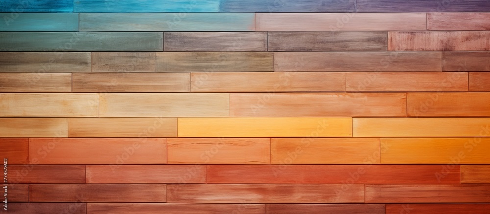 Poster detailed view of a wooden wall displaying an array of different colors and shades, creating a visual