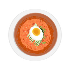 Vector Illustration logo Top View Bibim Guksu korean spicy cold noodles