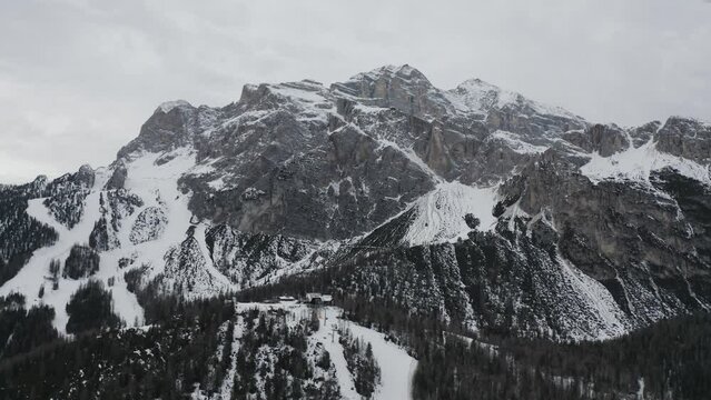  Icy altitude Tofane mountain peaks Cortina Dolomites Italian ski area  drone shot