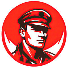 A logo of a soldier wearing a red hat - obrazy, fototapety, plakaty