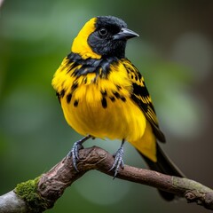 illustration of a yellow and black bird perched on a branch by Charl, Generative ai