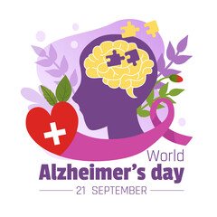 Vector medical poster world Alzheimer day. Brain disease concept.