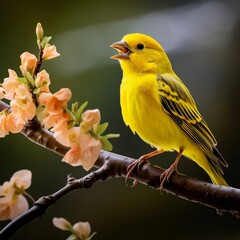 illustration of a yellow bird sitting on top of a tree branch by Cha, Generative ai