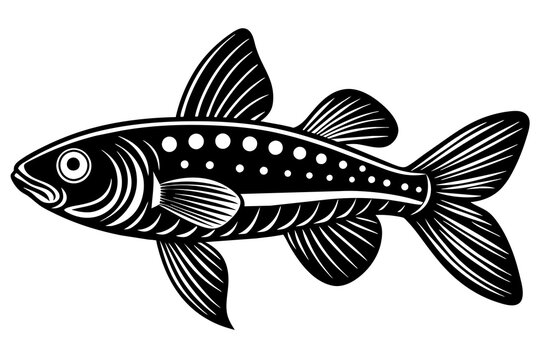 black and white fish swimming clip art preview
