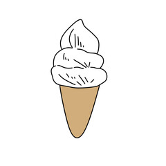 A cartoon drawing of a white ice cream cone with a white frosting