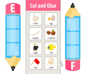 Vector material for children to learn the alphabet. Cut out the cards and glue them onto pencils.
