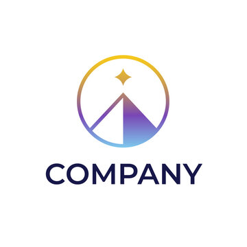 Mountain abstract with star circle gradient logo