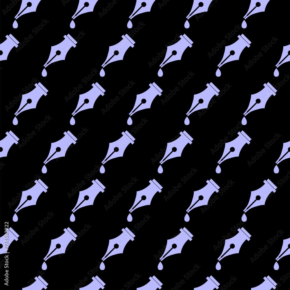 Poster pen nib silhouette seamless pattern isolated on black background