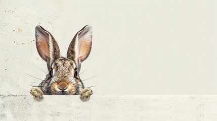 Playful rabbit illustration with minimalist background. - obrazy, fototapety, plakaty