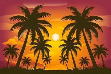 Fototapeta na wymiar Palm trees over the sunset, tropical paradise landscape