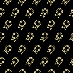 Golden badge icon seamless pattern isolated on black background