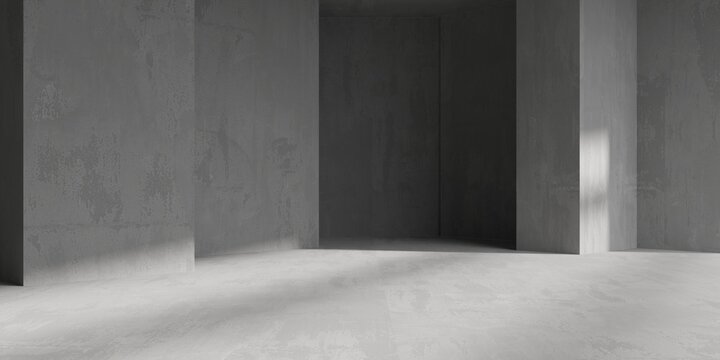 Concrete room with abstract interior. Open space. Industrial background template