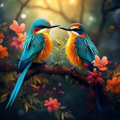 illustration of beautiful birds of_the jungle. beautiful bird jungle, Generative ai