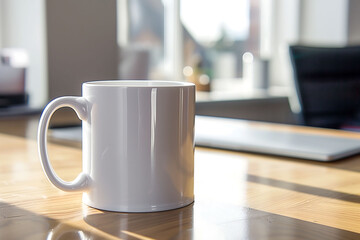 Workday Start: Ceramic Mug on Office Desk