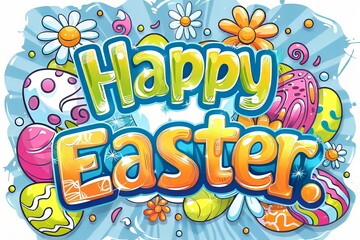 Obraz premium Easter Greetings: cute clip art with phrases like 