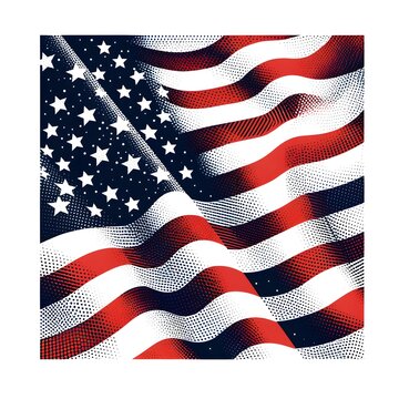 Halftone American Flag Illustration on White Background