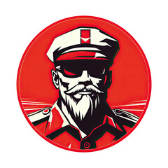 A logo of a senior soldier with a red background - obrazy, fototapety, plakaty